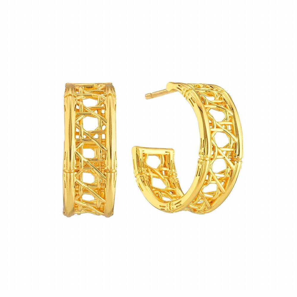 NEW CAPUCINE DE WULF women's veranda caning medium hoop earrings in gold